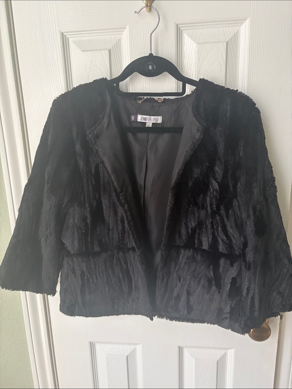 Jennifer Lopez Black Faux Fur Jacket